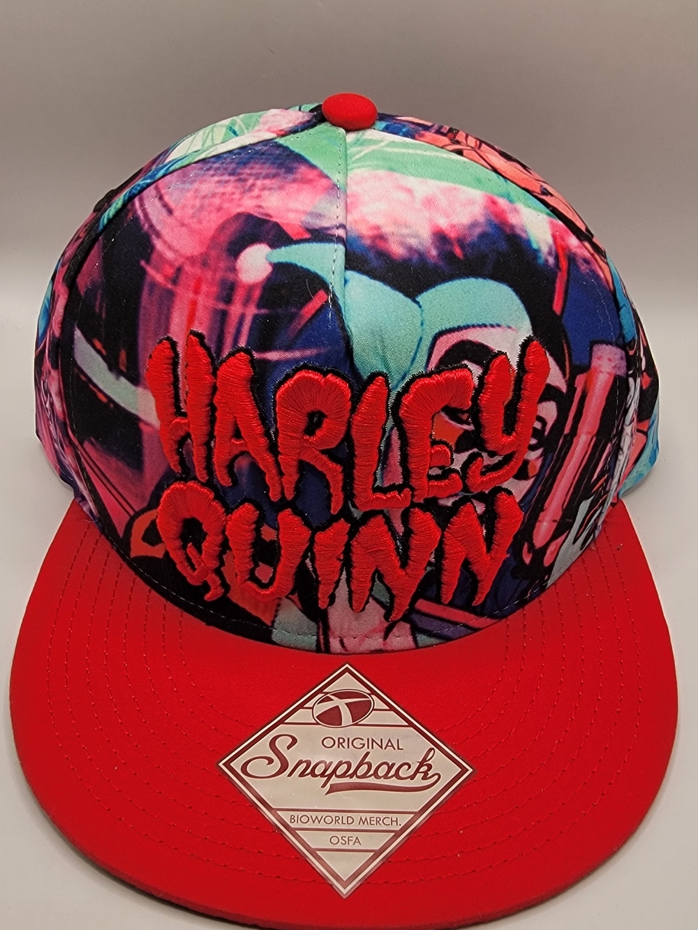 Batman Harley Quinn Multicolor Snapback Hat with Red Brim